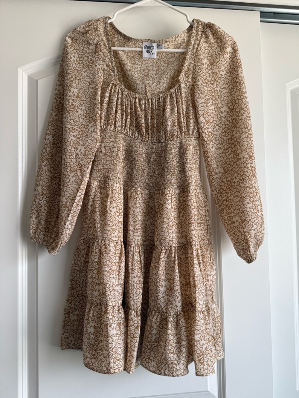 Princess Polly Beige Floral Mini Dress with Smocked Waist